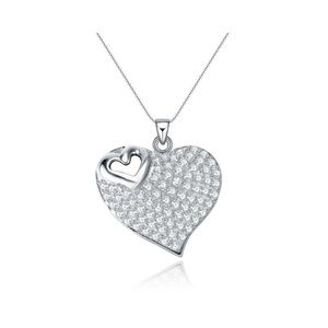 925 Sterling Silver Heart Pendant Necklace w/ CZ